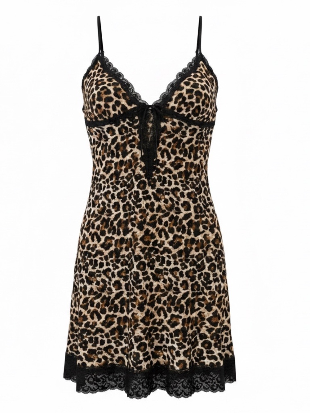 Victoria's Secret Leopard Print Lace-Trim Slip - Black & Brown